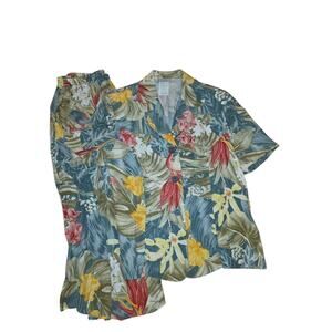 Vtg Melrose Tropical Print Skirt Set Button Up Top Midi Resort Wear Vacation 10